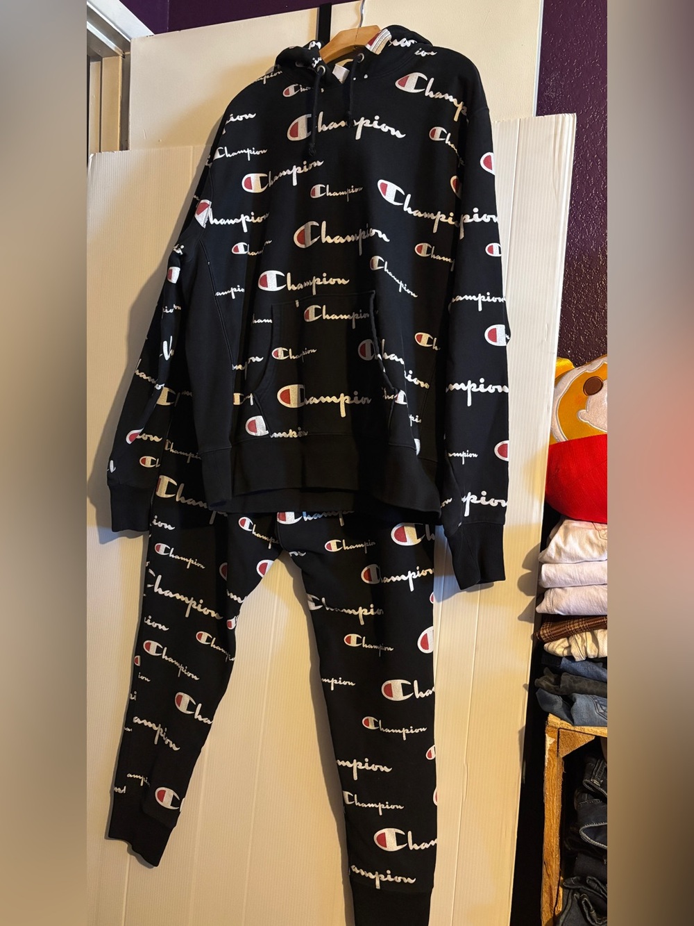Champion Mens Black Logo Pullover & Jogger Set